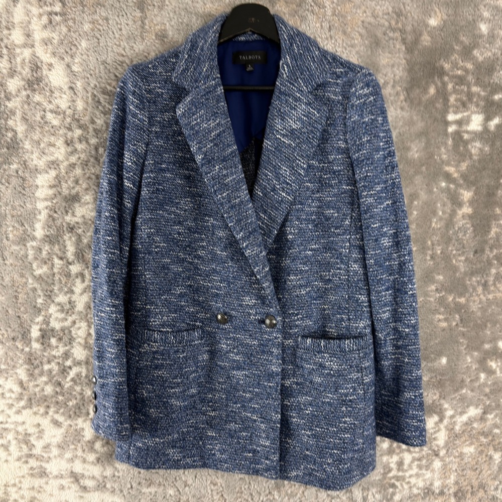 Talbots‎ Size 6 Tweed Double Breasted Professional Blazer Jacket Blue Womens